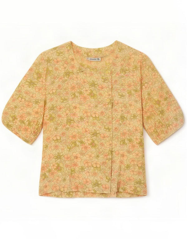 Vintage Femei Cămașă cu mâneci 3/4 Bluză IT 44 Medium Yellow Floral Viscose