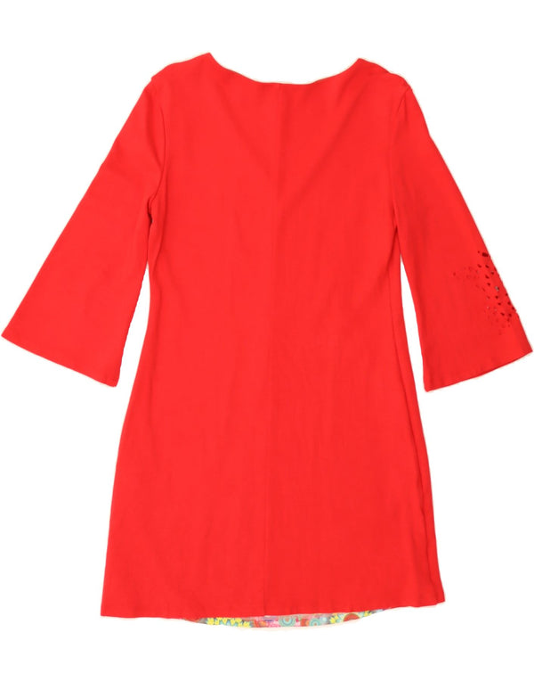 DESIGUAL Womens 3/4 Sleeve A-Line Dress UK 18 XL Red Cotton Butterfly