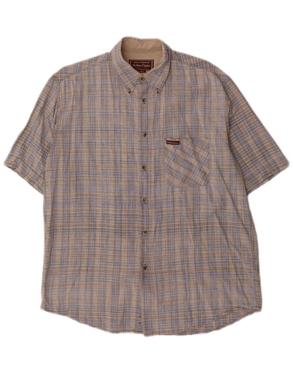 Marlboro Classics Mens Short Sleeve Shirt Large Blue Check Cotton