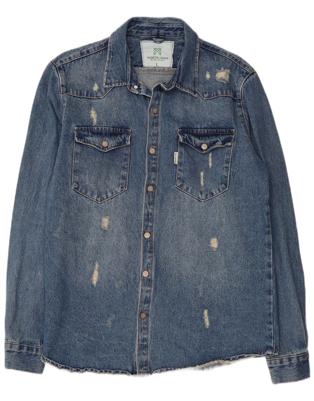 Cămașă pentru bărbați VINTAGE din denim învechit, mare, albastru, bumbac