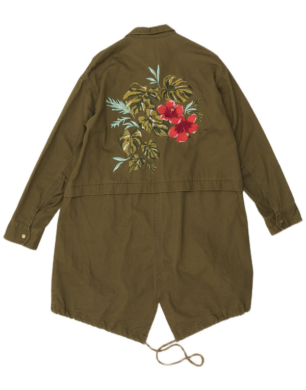 Jachetă parka supradimensionată pentru femei Zara UK 6 XS Kaki Poliester floral