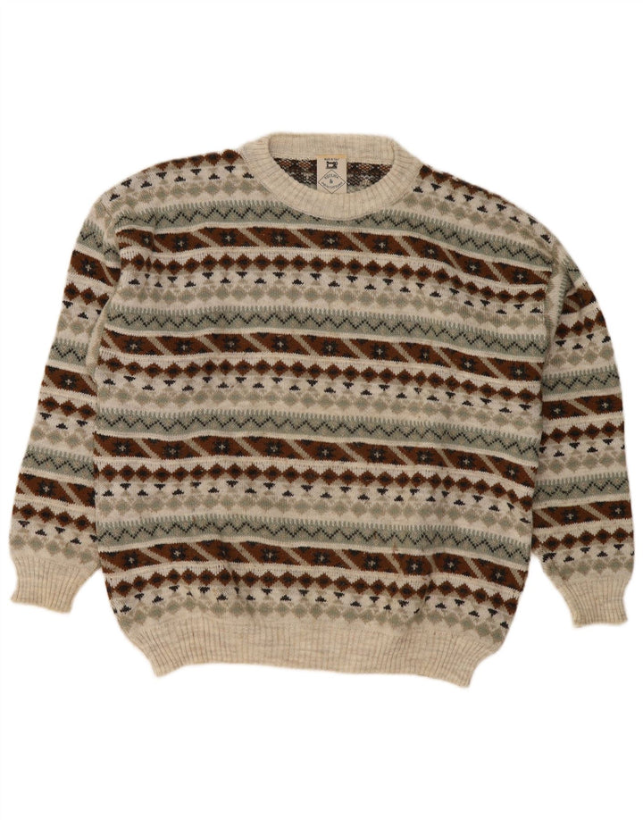 Pulover vintage pentru bărbați cu gât roșu, mijlociu, multicolor, geometric