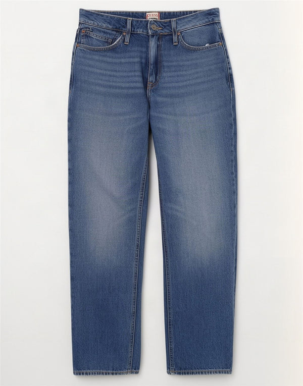 Blugi drepte pentru femei Guess cu talie mare W28 L30 bumbac albastru