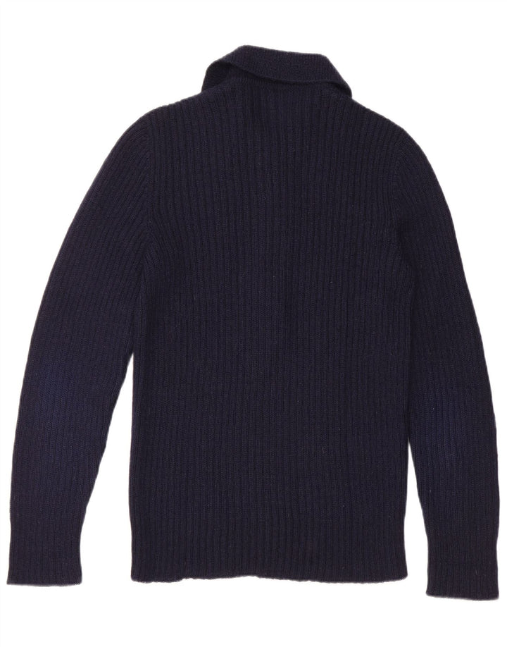 Pulover vintage pentru bărbați cu gât polo mic, bleumarin