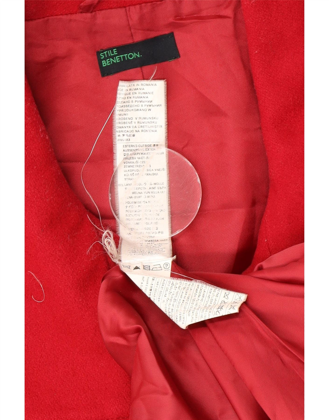 Palton dublu pentru femei Benetton UK 14 Lână roșie medie