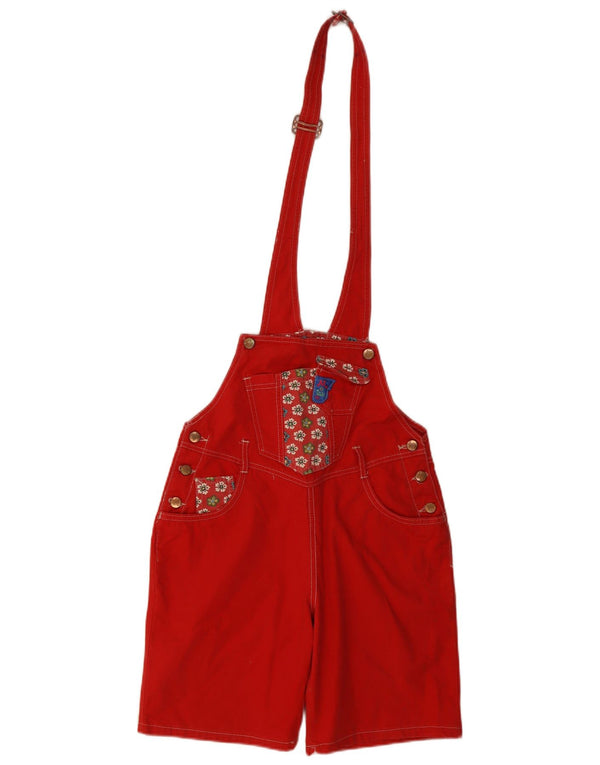 Vintage Womens Dungarees Shorts UK 14 Medium W30 Red Floral Cotton