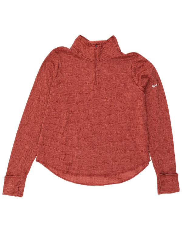 Top de trening Nike Dri Fit Zip Neck Pullover pentru femei UK 16 Large Red Flecked