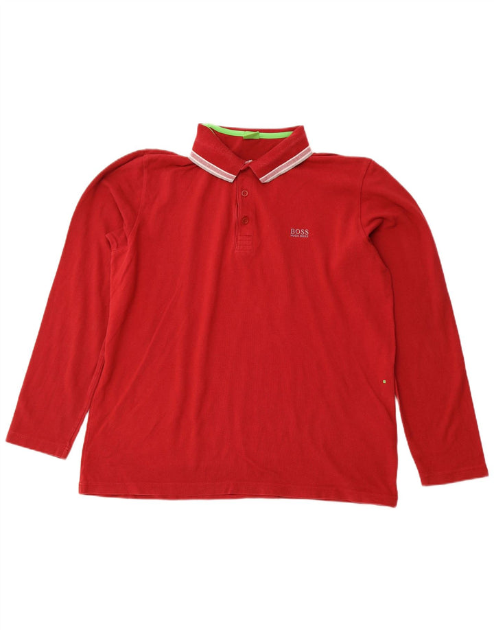 Cămașă polo HUGO BOSS pentru bărbați, cu mânecă lungă, 2XL, roșu