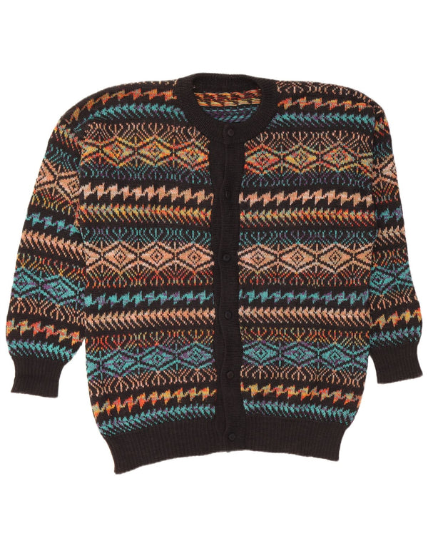 Pulover Cardigan Bărbați VINTAGE Mare Negru Geometric