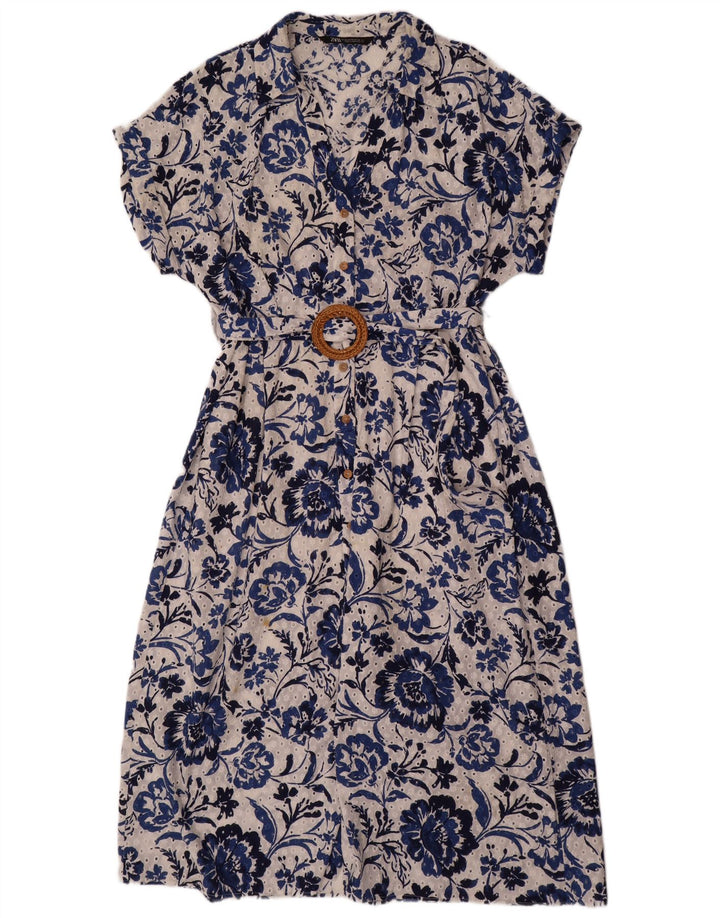 Rochie maxi cu mâneci scurte ZARA pentru femei UK 20 2XL Albastru Bumbac Floral