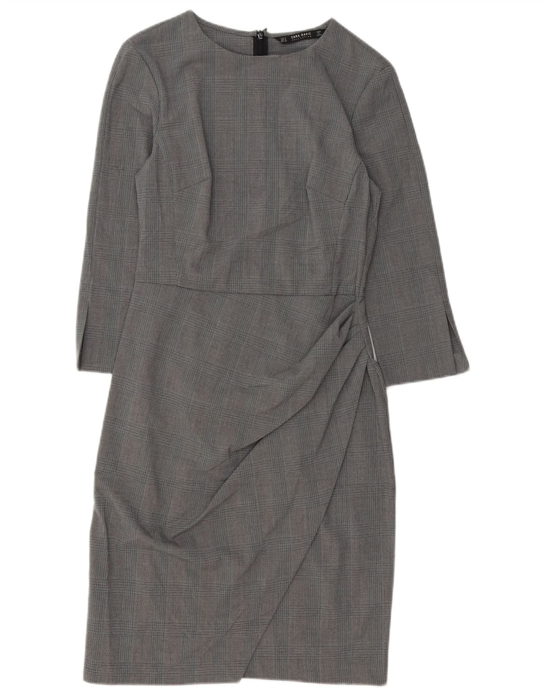 Rochie teacă pentru femei Zara, cu mâneci 3/4, UK 10, Gri mic, poliester cu picioare de găină