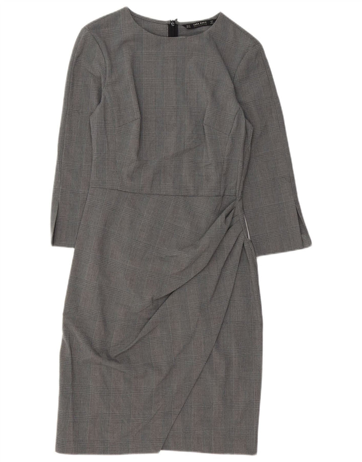 Rochie teacă pentru femei Zara, cu mâneci 3/4, UK 10, Gri mic, poliester cu picioare de găină