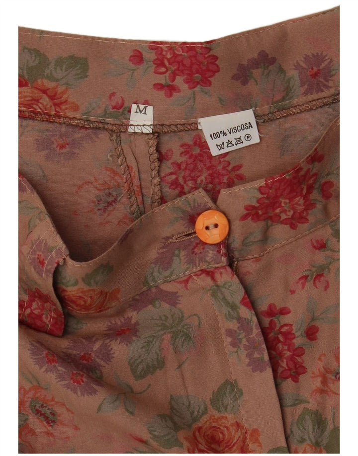 VINTAGE Pantaloni scurți casual pentru femei cu talie înaltă și picioare largi Mediu W28 Maro Floral