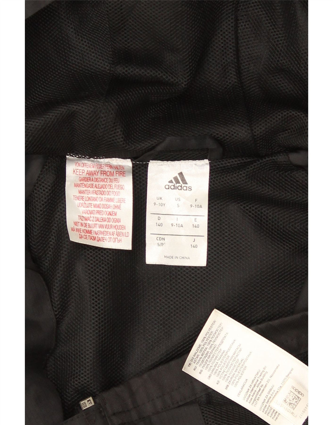 Jachetă de ploaie cu glugă Adidas pentru băieți 9-10 ani, poliester negru