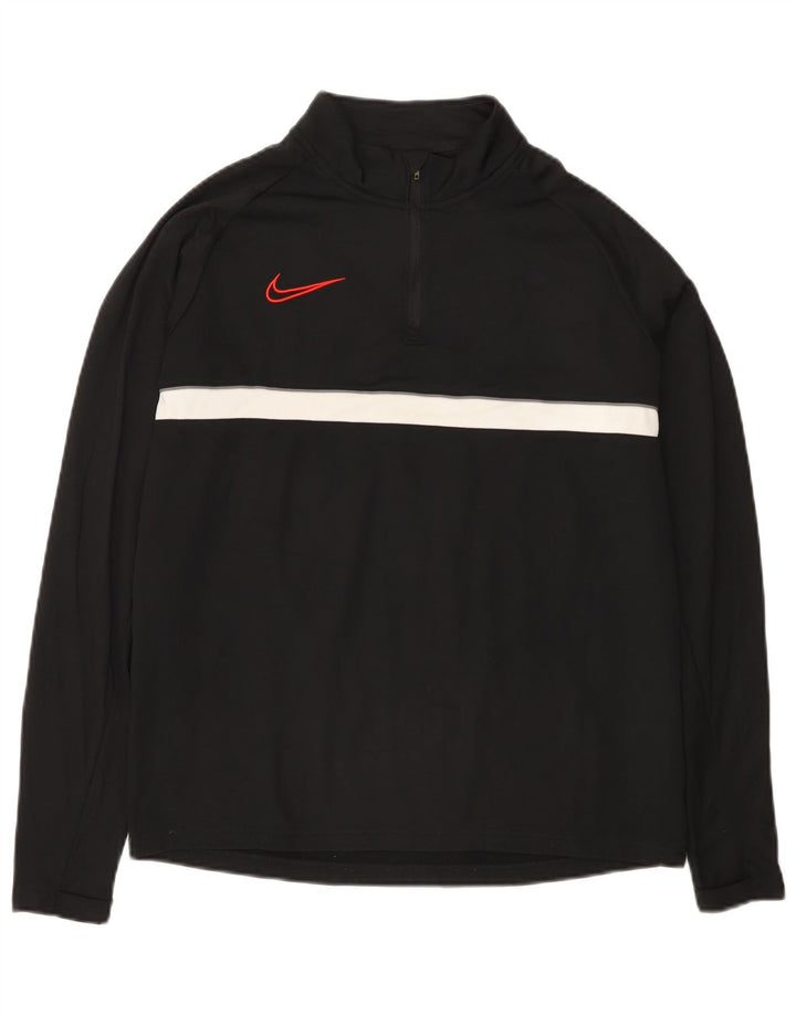 Top de trening pentru bărbați Dri Fit, cu fermoar și gât, negru, colorblock