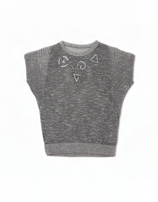 Vestă cu grafică vintage pentru femei UK 16, mare, bumbac geometric, gri
