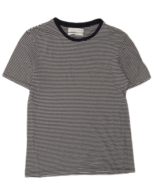 Zara Mens Relaxed Fit T-Shirt Top Medium Black Pinstripe Cotton