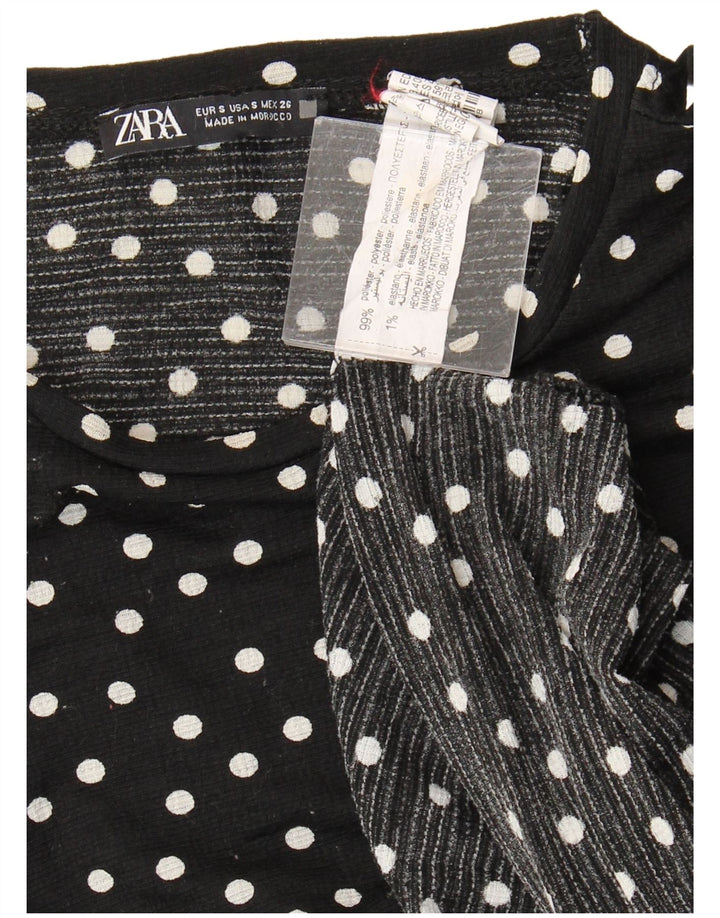 ZARA Womens Tiered Dress UK 10 Small Black Polka Dot Polyester