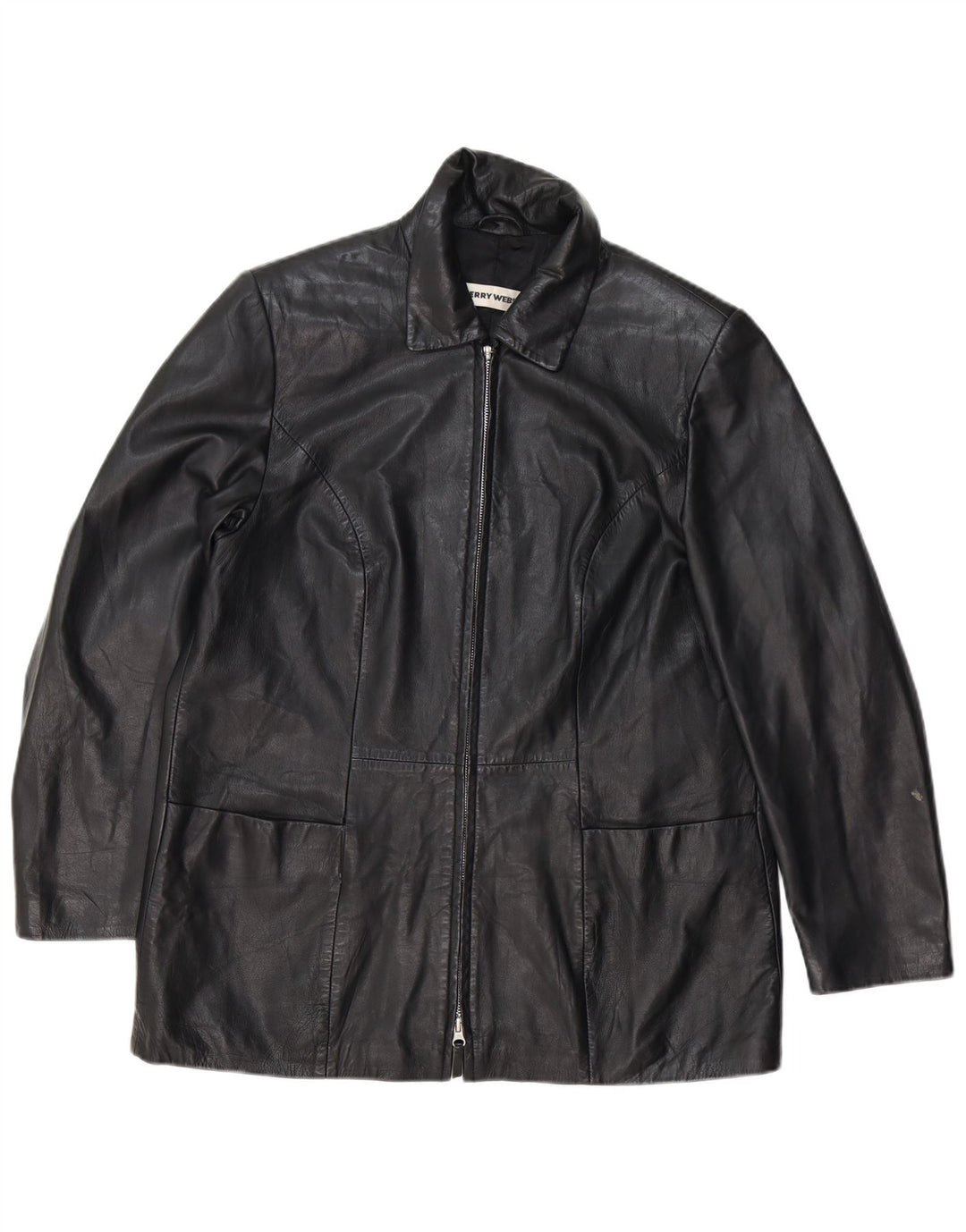 GERRY WEBER Palton de piele pentru femei UK 16, mare, neagră