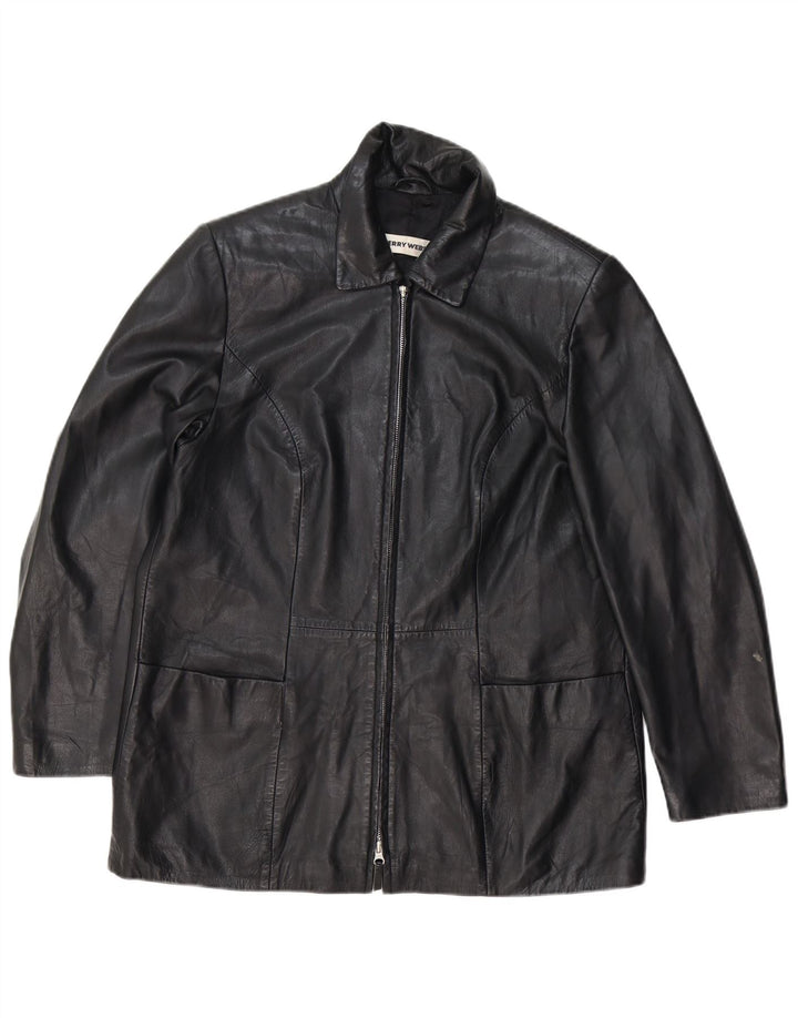 GERRY WEBER Palton de piele pentru femei UK 16, mare, neagră