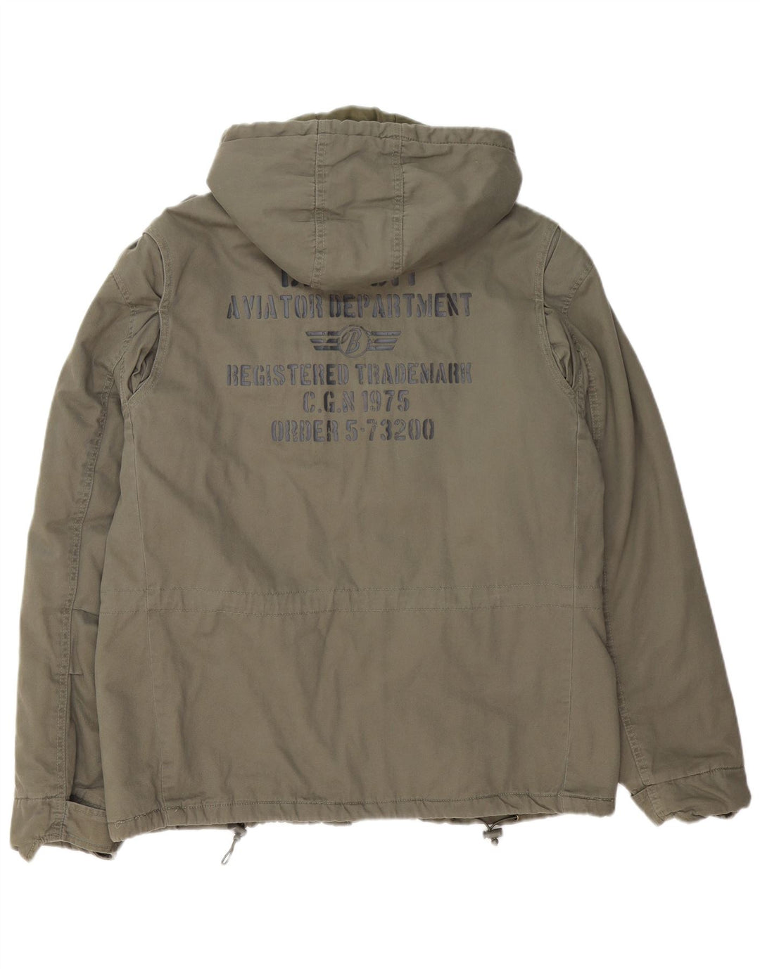 BRANDIT Jachetă militară cu glugă grafică pentru bărbați UK 42 XL bumbac kaki