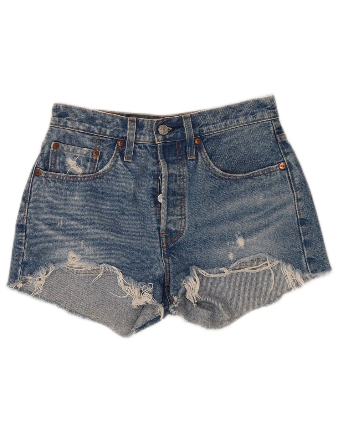 Pantaloni scurți Levi's 501 din denim distressed W26 Small Blue Bumbac