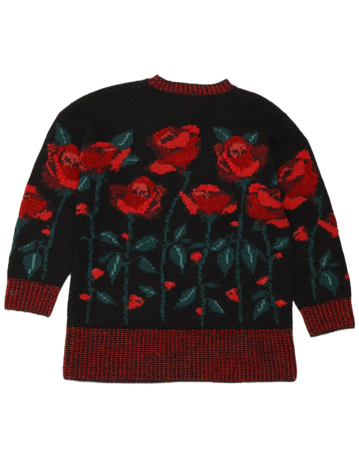 LAURA ASHLEY Pulover pentru femei cu decolteu rotund UK 14 Medium Black Floral