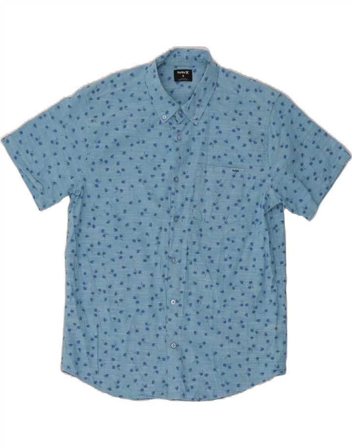 HURLEY Mens Abstract Pattern Short Sleeve Shirt Medium Blue Cotton Vintage Hurley and Second-Hand Hurley from Messina Hembry 