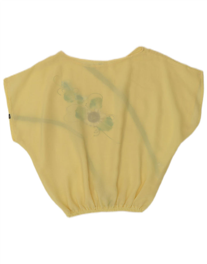 Bluză Crop Vintage pentru femei UK 14 Poliester Floral Galben Mediu