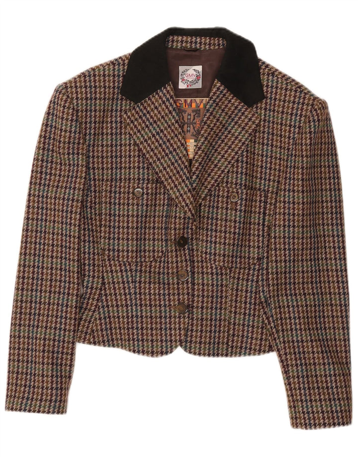 Jachetă Vintage pentru femei Crop Blazer IT 42 Medium Multicolor Houndstooth