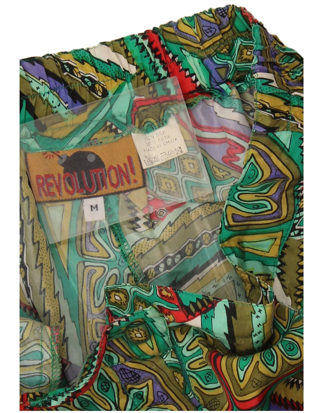 Pantaloni scurți casual de damă vintage cu picior lat, mediu W28, mătase verde, mozaic