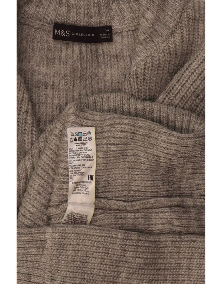 Pulover pentru femei Marks & Spencer, cu fermoar, cu gât, UK 14, mare, gri acrilic