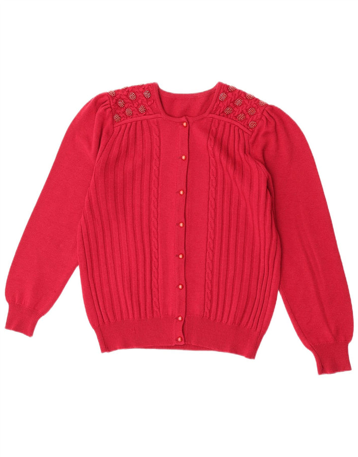 Pulover Cardigan Vintage pentru femei UK 14 Lână virgină roșie medie