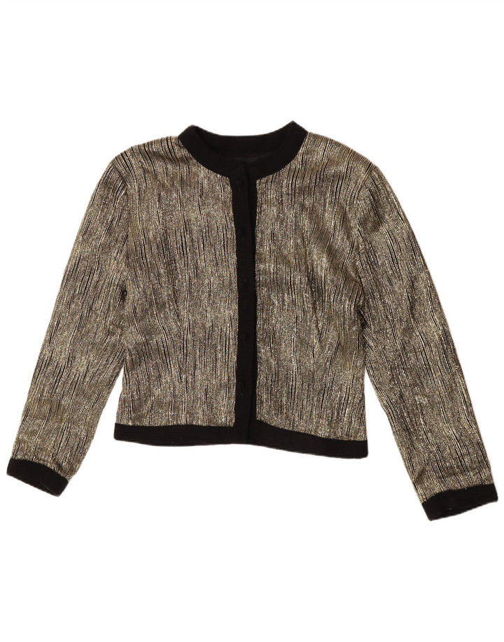 Jachetă vintage pentru femei crop blazer UK 14 Medium Gold Colorblock Acetat