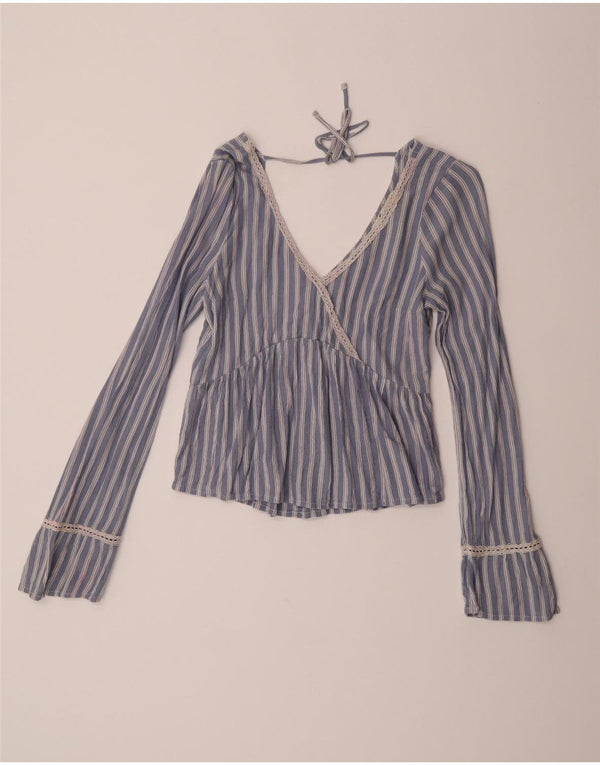 Bluză cu mânecă lungă pentru femei Hollister Crop Top UK 6 XS Blue Striped Viscose
