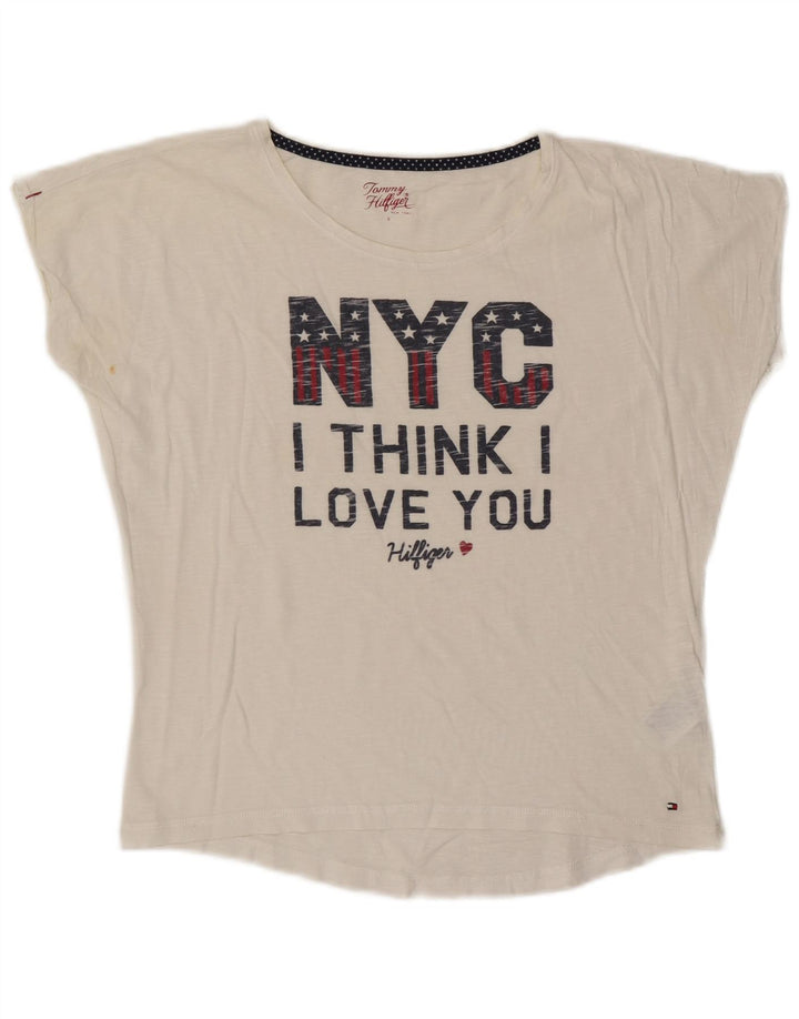 TOMMY HILFIGER Tricou grafic supradimensionat pentru femei Top UK 10 Small White