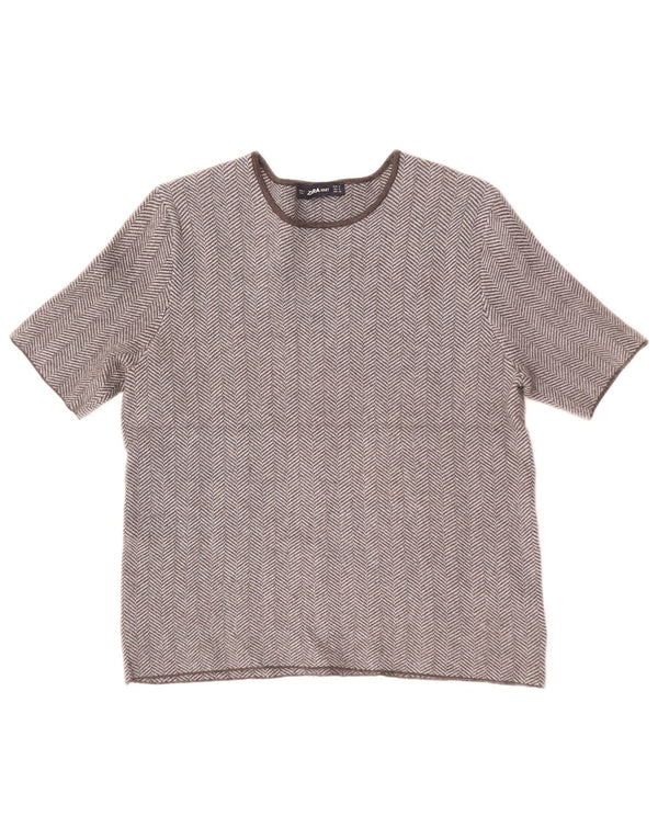 Top tricou ZARA pentru femei UK 10 Small Grey Herringbone Viscose