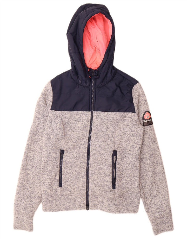 Pulover Superdry pentru femei, cu fermoar, UK 14, gri mediu, poliester color bloc