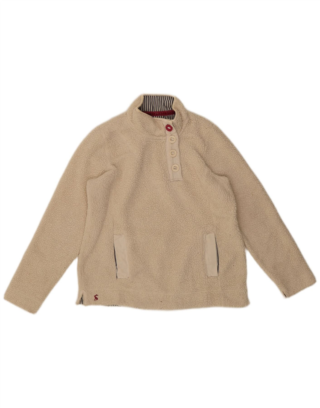 Pulover pentru femei Joules, cu gât cu nasturi, fleece UK 12, mediu alb