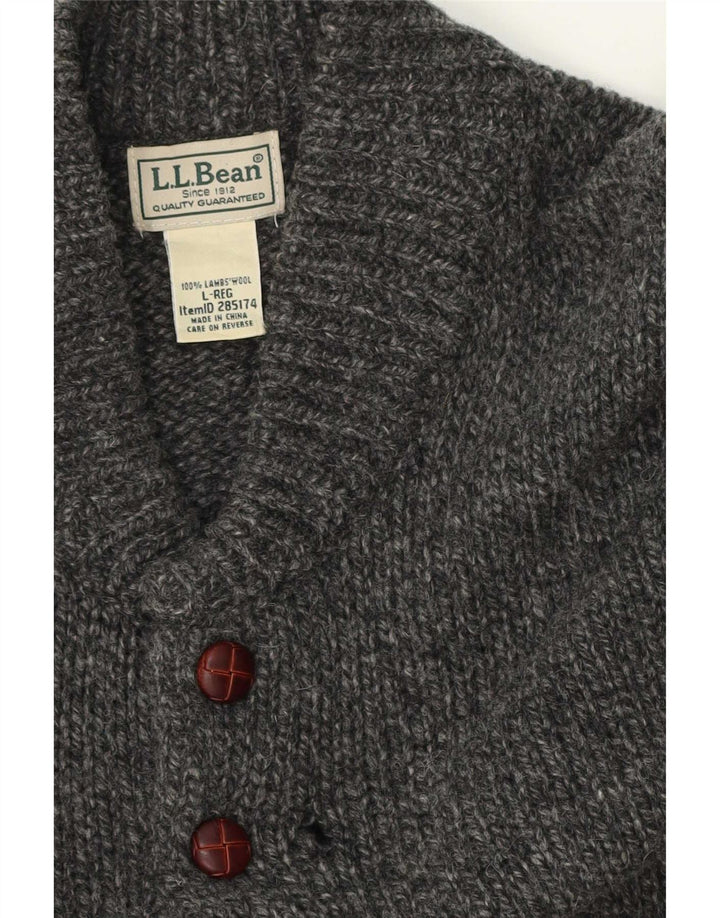 L.L.Bean Pulover pentru bărbați cu gât cu nasturi, lână de miel, mare, gri