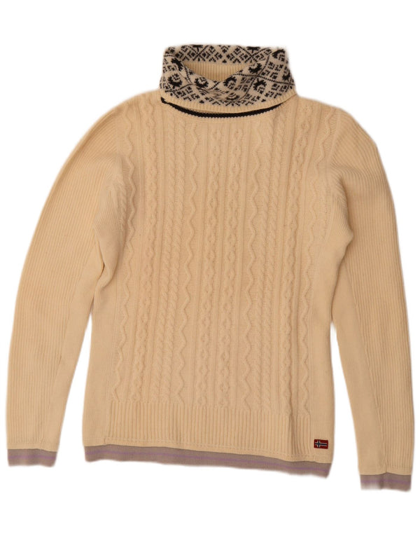 Napapijri Womens Geographic Roll Neck Jumper Sweater UK 16 Large Beige