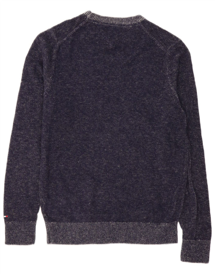 Pulover Tommy Hilfiger pentru bărbați, cu grafică, cu decolteu, lână, albastru bleumarin