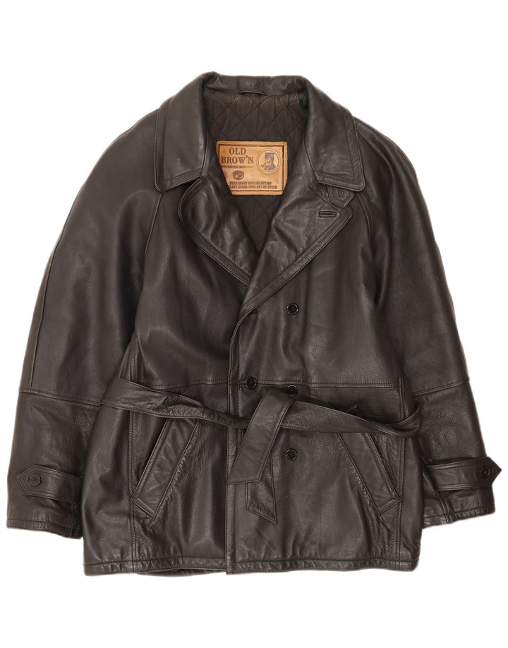 Geaca de piele vintage pentru barbati IT 48 Medium Black Leather