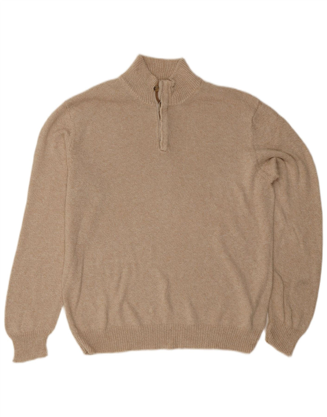 Massimo Dutti Pulover pentru bărbați cu gât cu nasturi, bumbac mare, bej