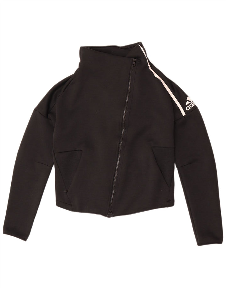 Jachetă de top pentru trening Adidas Crop pentru femei UK 8/10 Poliester negru mic