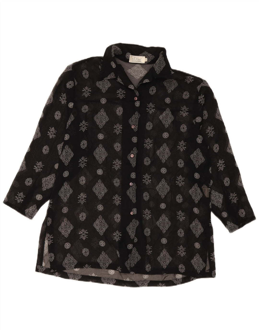 Bluză cămașă cu paragate S.Oliver EU 36 Poliester Floral Negru Mic