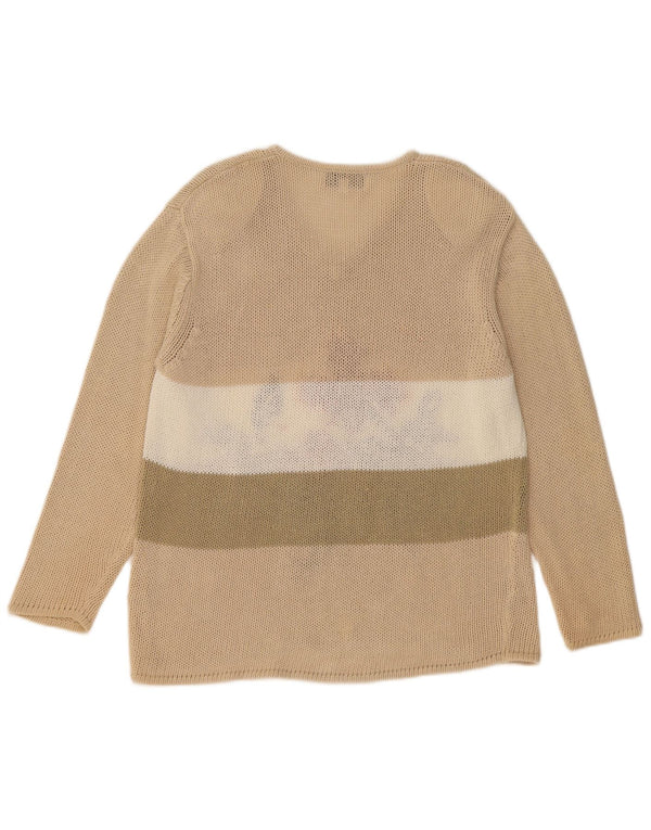 VINTAGE Pulover supradimensionat pentru femei cu decolteu în V UK 14 Medium Bej Floral