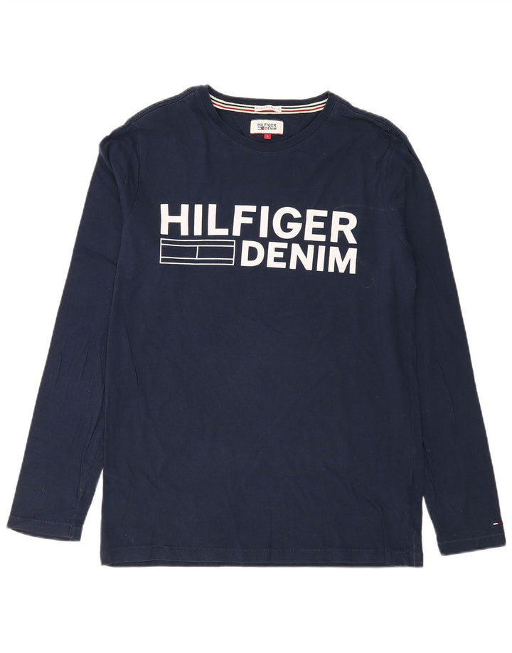 TOMMY HILFIGER Top grafic pentru bărbați cu mânecă lungă mare din bumbac bleumarin