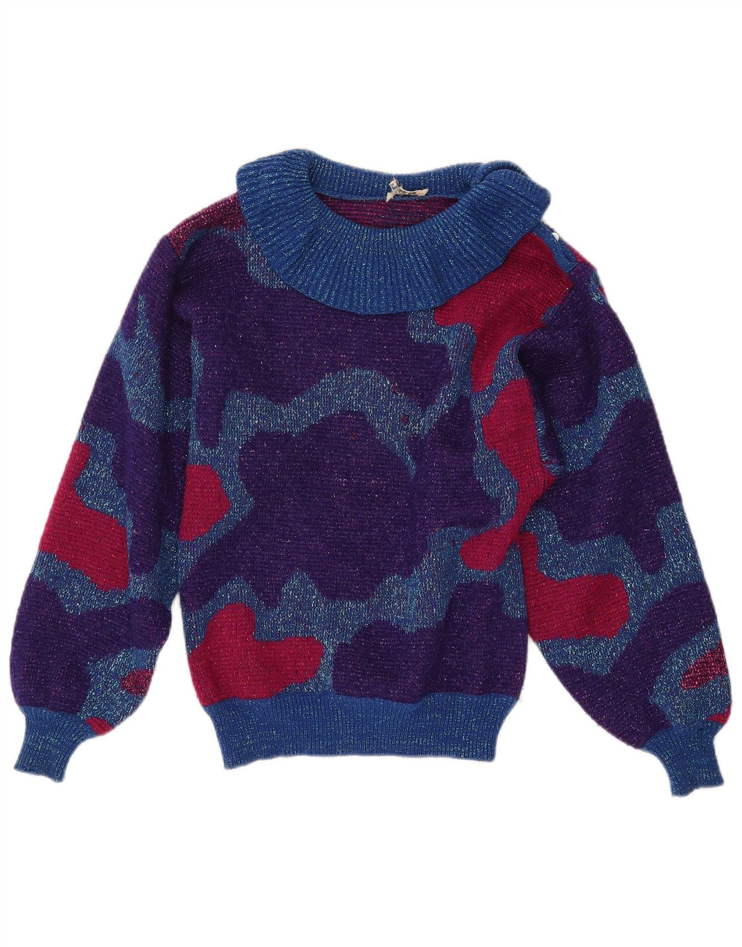 VINTAGE Pulover cu gât rulat pentru femei UK 10 Mic Multicolor