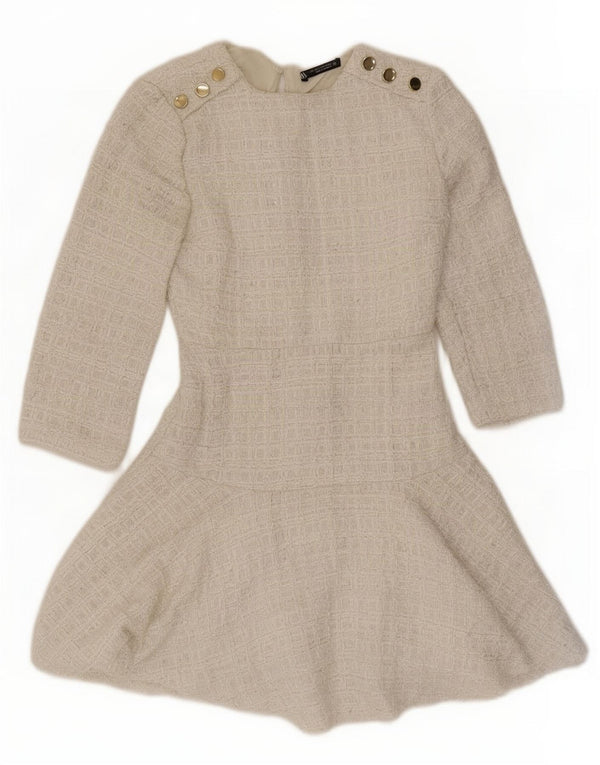 Rochie A-Line Zara Femei Mâneci 3/4 UK 6 XS Poliester Alb